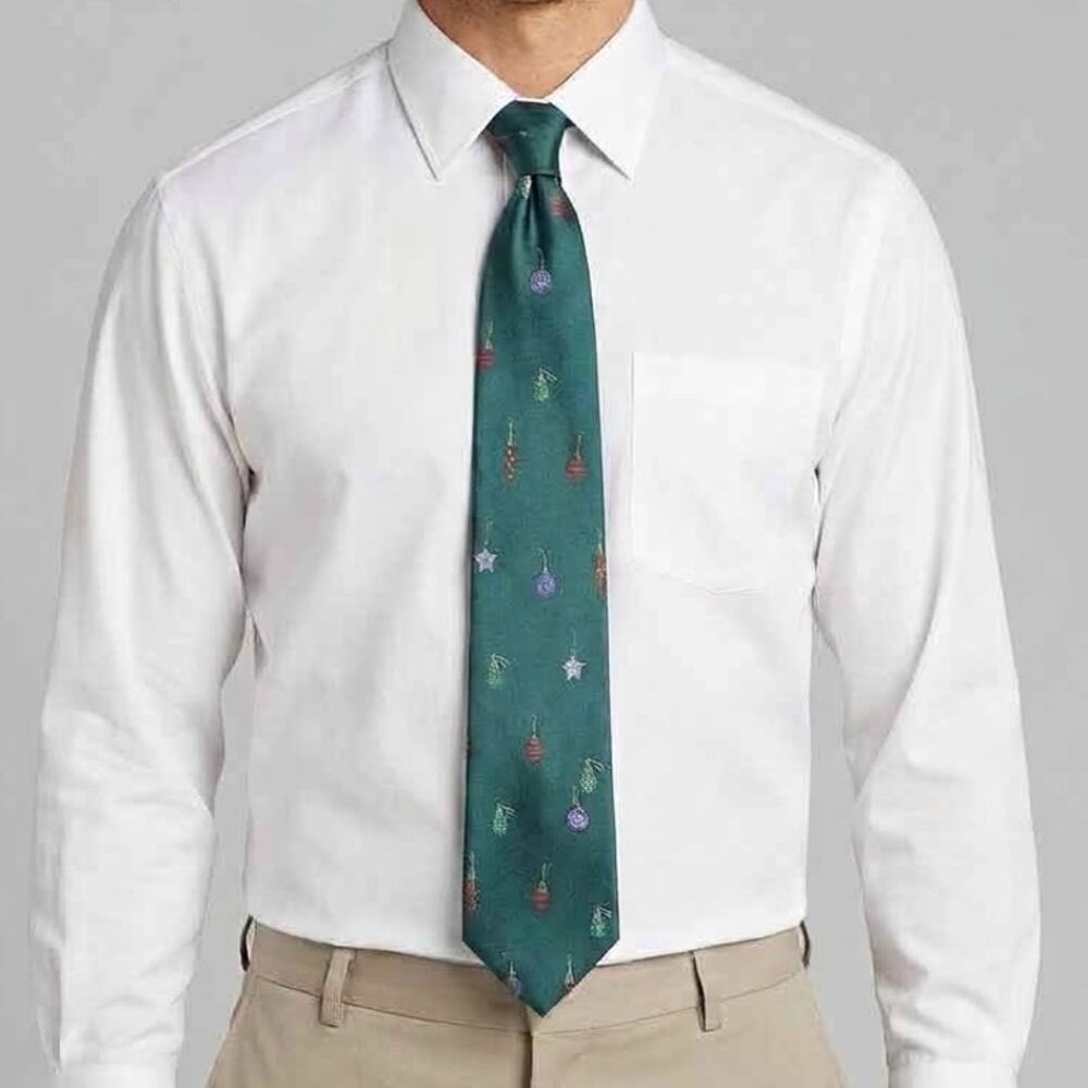 Holiday Traditions Hallmark Green Christmas Ornaments 57" Silk Tie